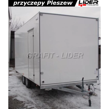 LT-005 przyczepa kontener, furgon + drzwi boczne, rampa wjazdowa 500x210x230cm, DMC 3500kg